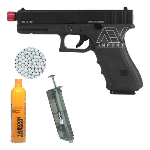 Kit Pistola Airsoft San 17 Raven Gas + Bolinha + Loader