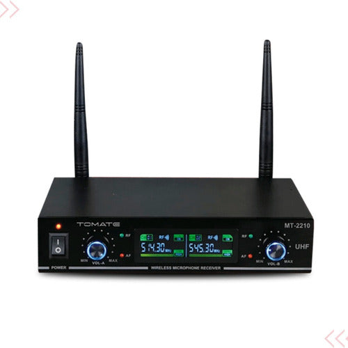 Microfone Duplo S-fio Profissional Wireless Mt-2210 Tomate