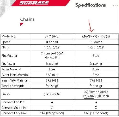 Corrente Sunrace 8V Cnm84 116 Elos Compatível Shimano Sram