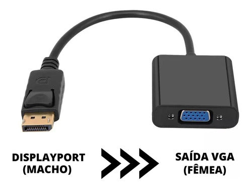 Cabo Adaptador Displayport Vga Conversor Vídeo Para Dell Hp