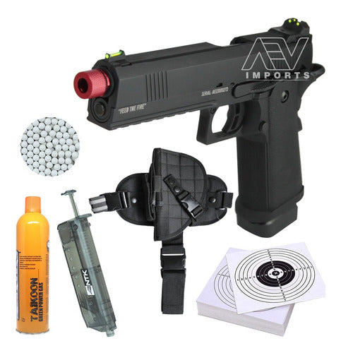 Pistola Airsoft Black Evil 5.1 Gas+bbs+loader+alvo+coldre