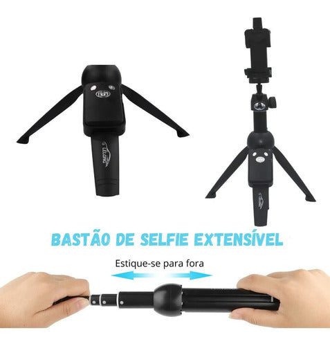 Bastão Pau Selfie Tripe Controle Bluetooth Retrátil Celular