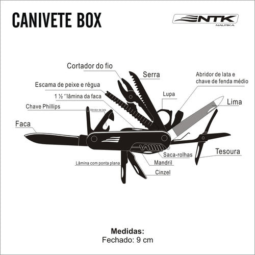 Canivete Tático Estilo Suíço Ntk 18 Funções Box Nautika