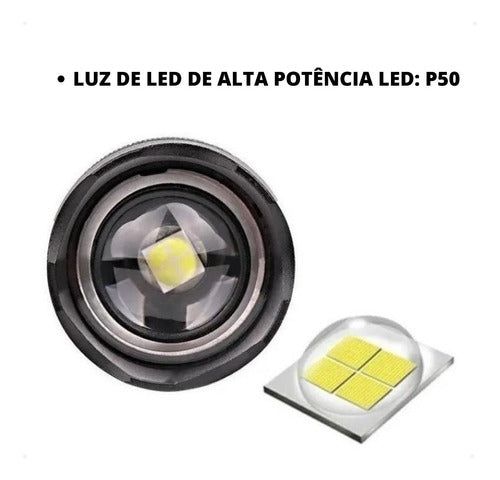 Lanterna Led Lt-p50 T9 Recarregável Usb Potente Luatek