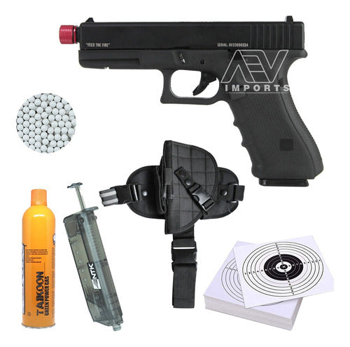 Kit Pistola Airsoft San 17 Raven Gas+bbs+loader+alvo+coldre