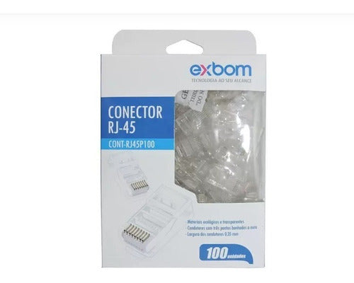 Conector Rj-45 Plug Cabo Rede 100 Un Exbom Cont-rj45p100