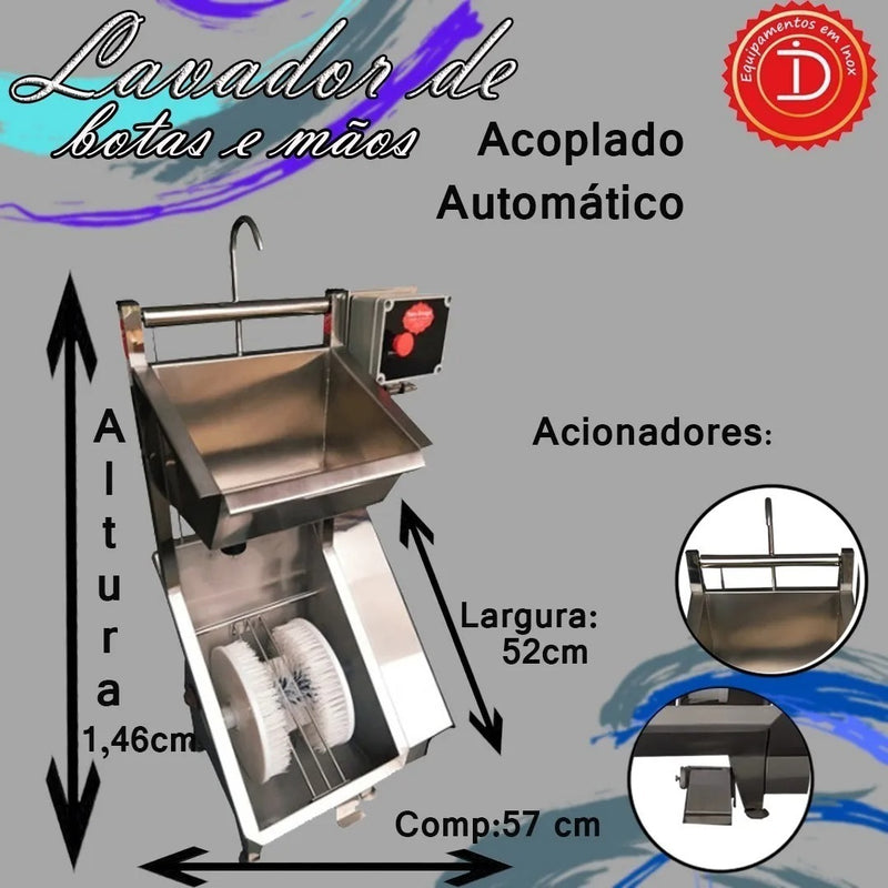 Pia Cuba Lavador Botas Mãos Automático Lava Botas Inox304 - Cinza