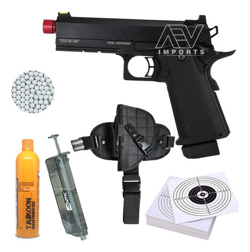 Pistola Airsoft Black Whisper 4.3 Gas+bbs+loader+alvo+coldre