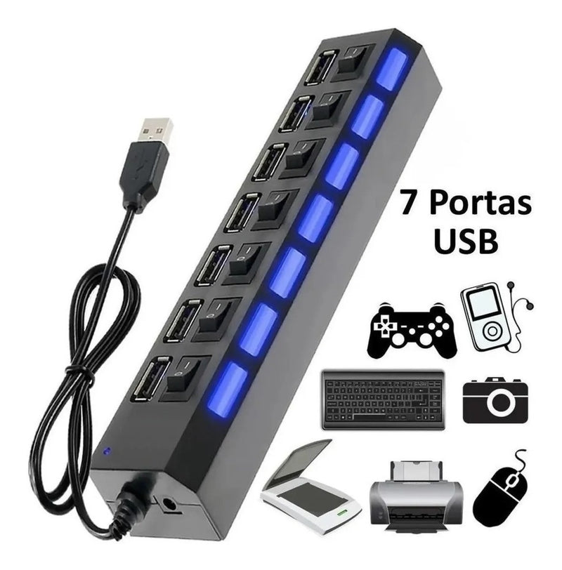 Hub De Usb 7 Portas 2.0 Extensor High Speed Pendrive Mst-004