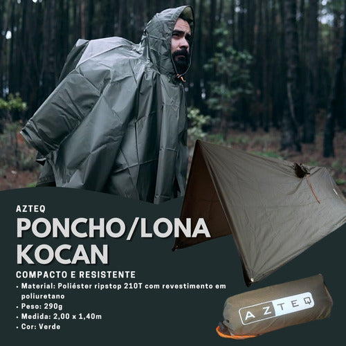 Poncho Lona Azteq Kocan Verde Com Capuz