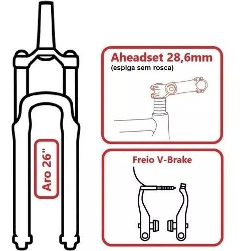 Garfo Suspensão De Bike Aheadset Aro 26 V-brake Preto