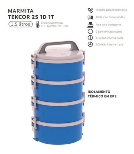 Kit Marmitas Tekcor 2 Simples 1 Dupla 1 Tripla Azul Soprano