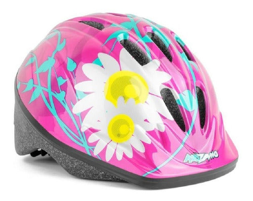 Capacete Ciclismo Infantil Kz-008 Rosa Com Flores