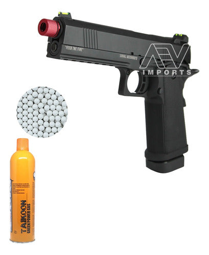 Kit Pistola Airsoft Black Whisper Hi Capa 4.3 Gas + Bolinha