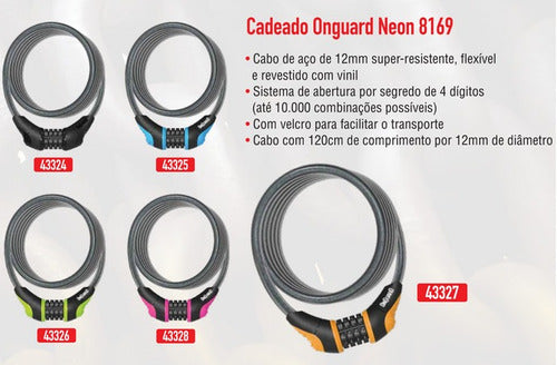 Cadeado Segredo Bike Onguard 8169 Bicicleta Moto Preto