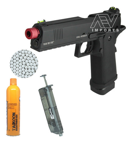 Kit Pistola Airsoft Black Evil Hicapa 5.1 Gas+bolinha+loader